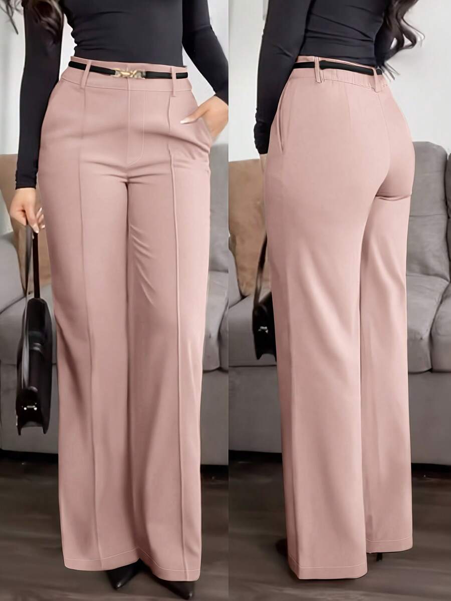 Honora High Waist Seamed Straight Leg Trousers - Blush Pink
