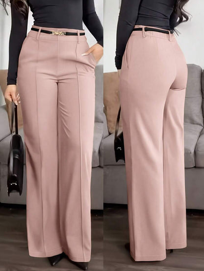 Honora High Waist Seamed Straight Leg Trousers - Blush Pink