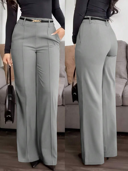 Honora High Waist Seamed Straight Leg Trousers - Light Grey