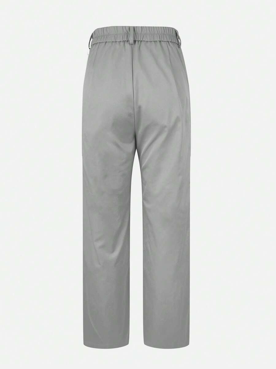 Honora High Waist Seamed Straight Leg Trousers - Light Grey