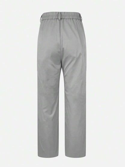 Honora High Waist Seamed Straight Leg Trousers - Light Grey