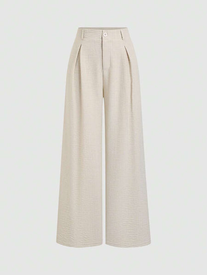 Katya Pleated Wide Leg Pants Tailored High Rise Trousers - Oatmeal
