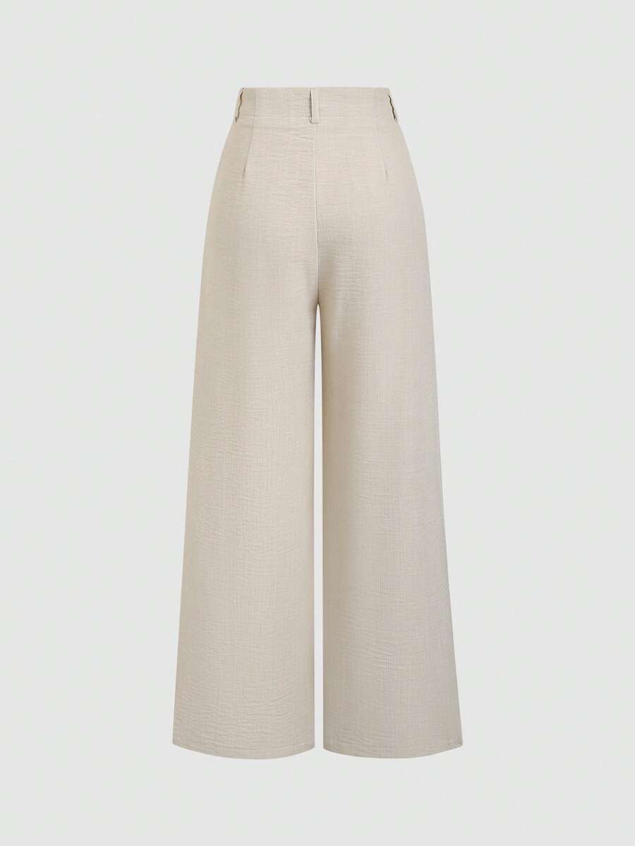 Katya Pleated Wide Leg Pants Tailored High Rise Trousers - Oatmeal