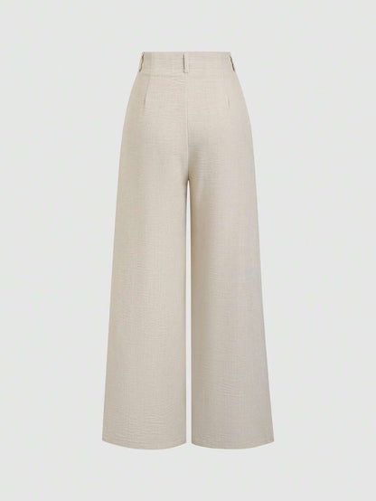 Katya Pleated Wide Leg Pants Tailored High Rise Trousers - Oatmeal