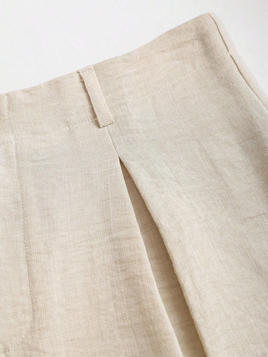 Katya Pleated Wide Leg Pants Tailored High Rise Trousers - Oatmeal