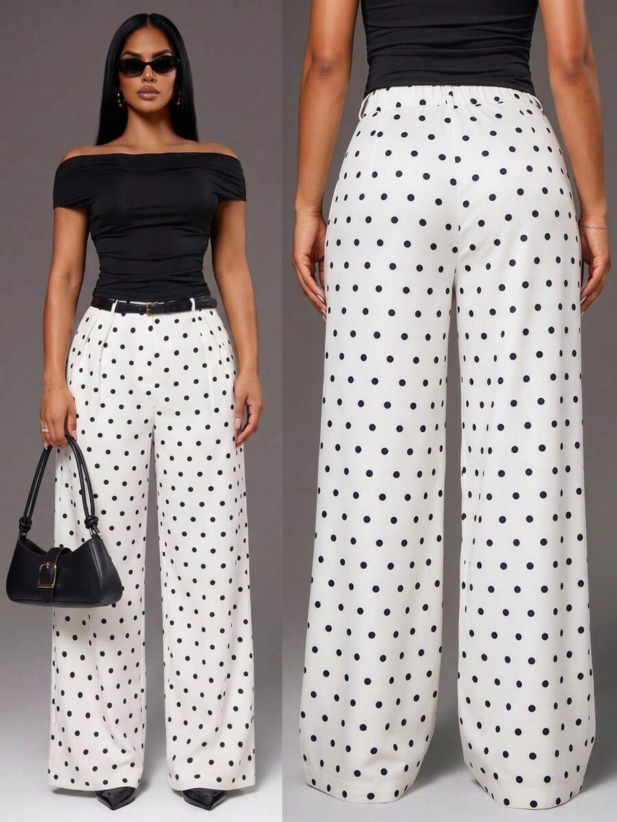 Bernadette High Waisted Wide Leg Tailored Trousers - Black and White
