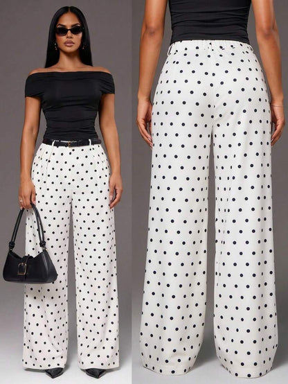 Bernadette High Waisted Wide Leg Tailored Trousers - Black and White