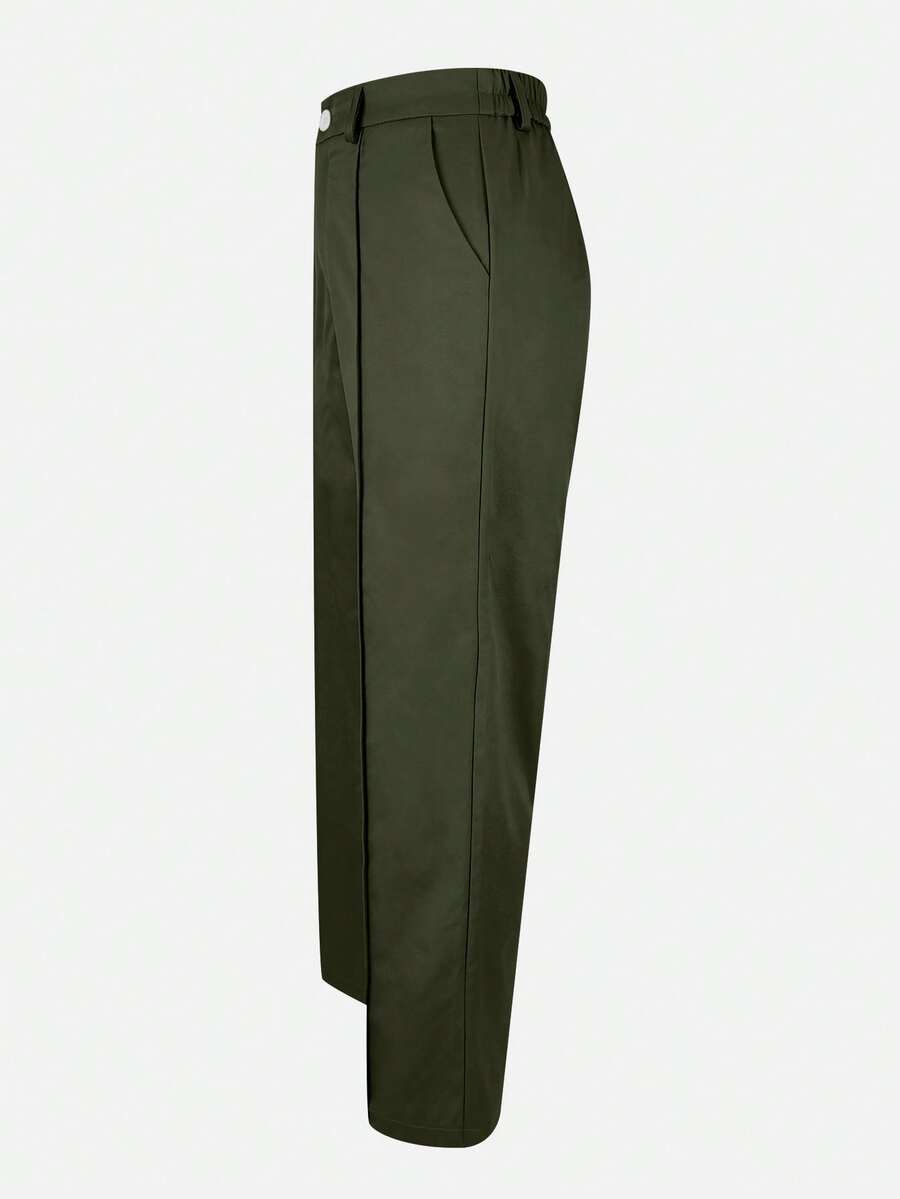Honora High Waist Seamed Straight Leg Trousers - Army Green