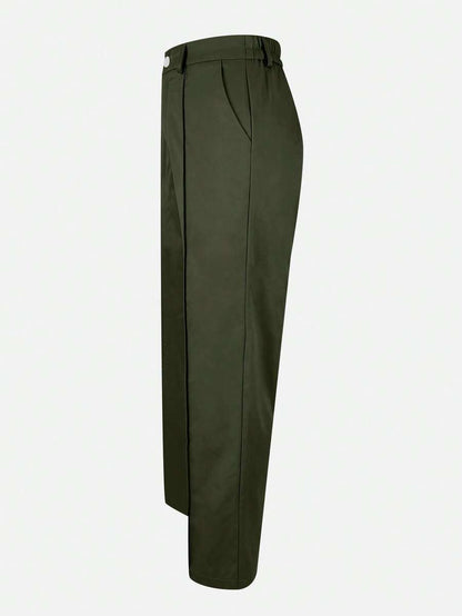 Honora High Waist Seamed Straight Leg Trousers - Army Green