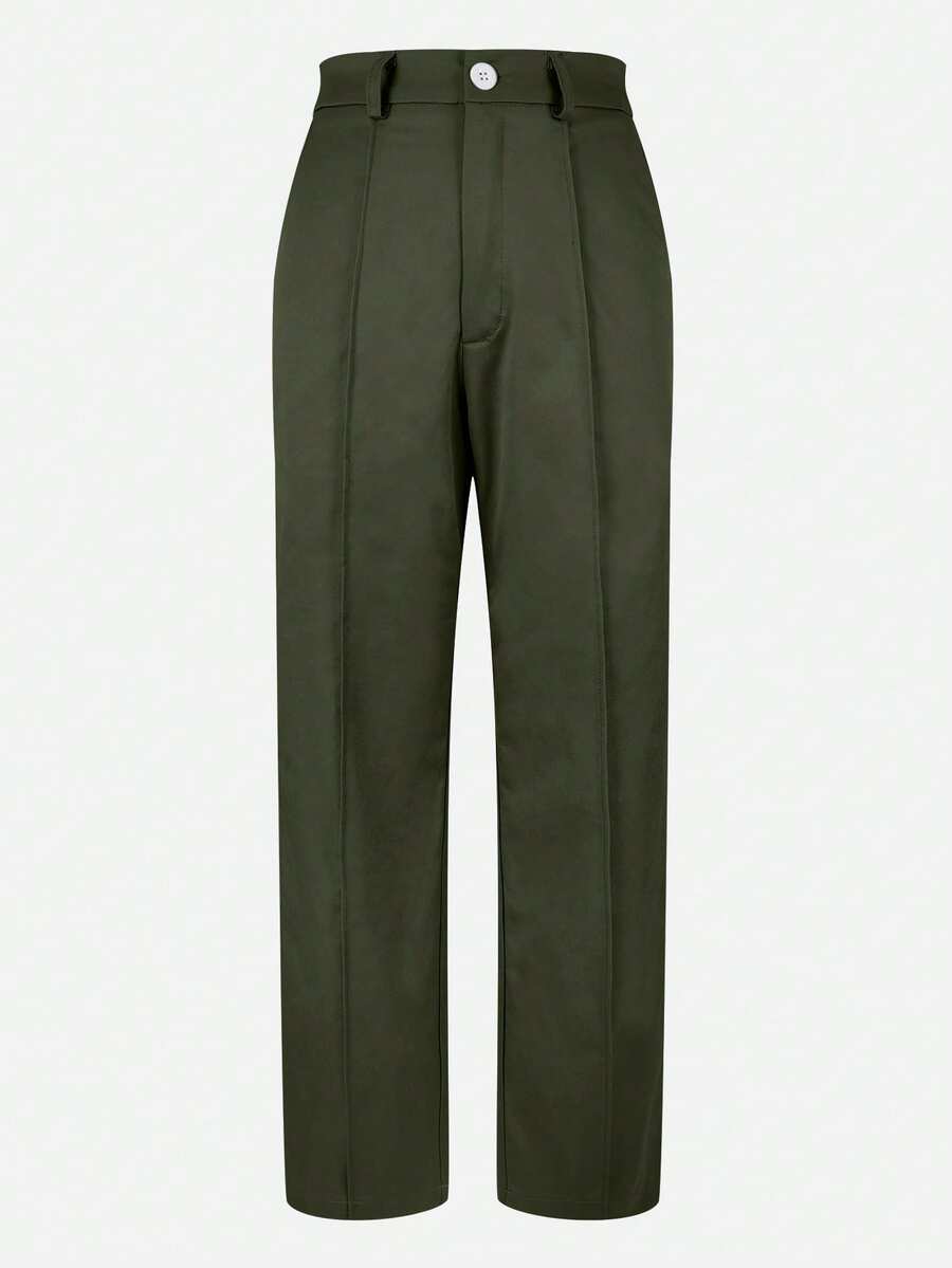 Honora High Waist Seamed Straight Leg Trousers - Army Green