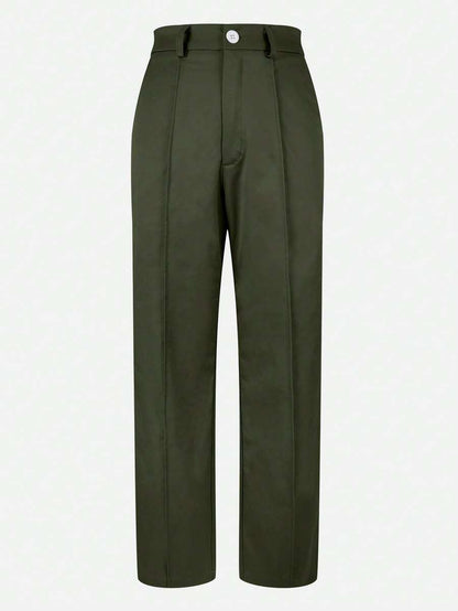 Honora High Waist Seamed Straight Leg Trousers - Army Green