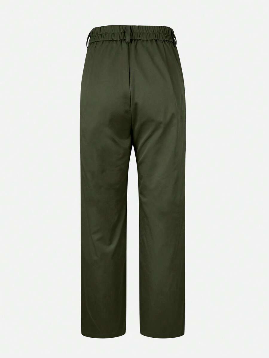 Honora High Waist Seamed Straight Leg Trousers - Army Green