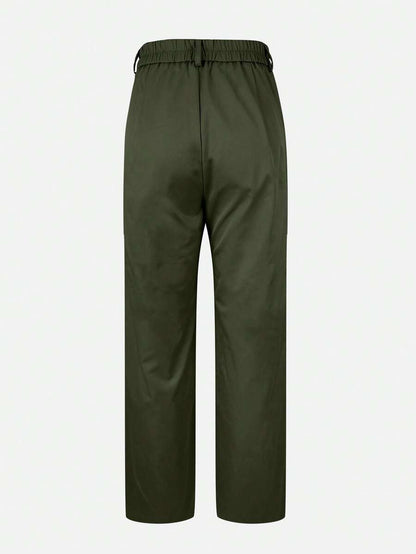 Honora High Waist Seamed Straight Leg Trousers - Army Green
