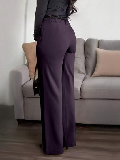 Honora High Waist Seamed Straight Leg Trousers - Plum