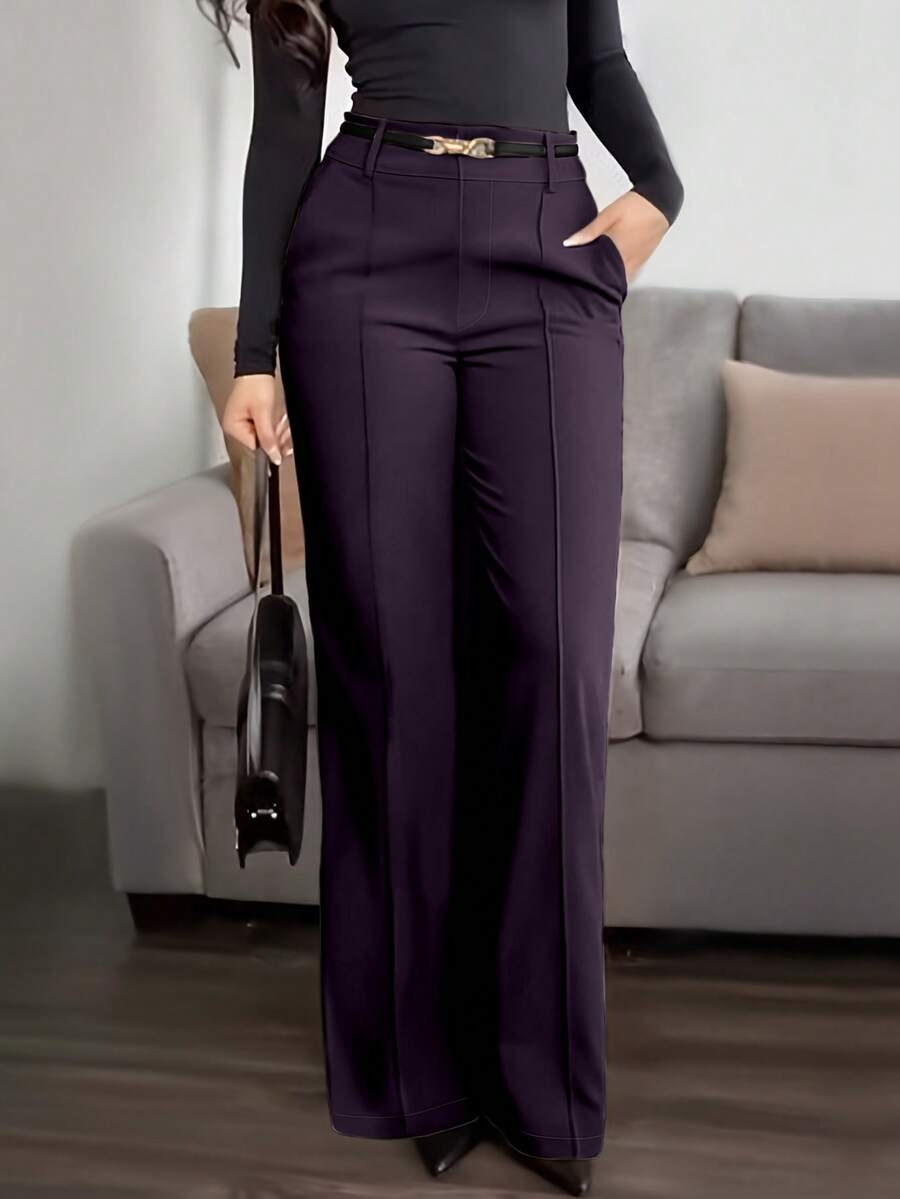 Honora High Waist Seamed Straight Leg Trousers - Plum