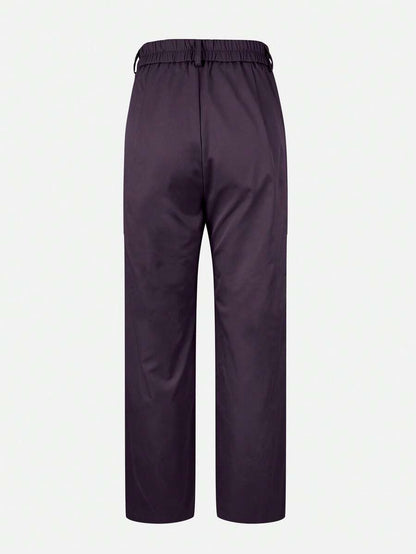 Honora High Waist Seamed Straight Leg Trousers - Plum