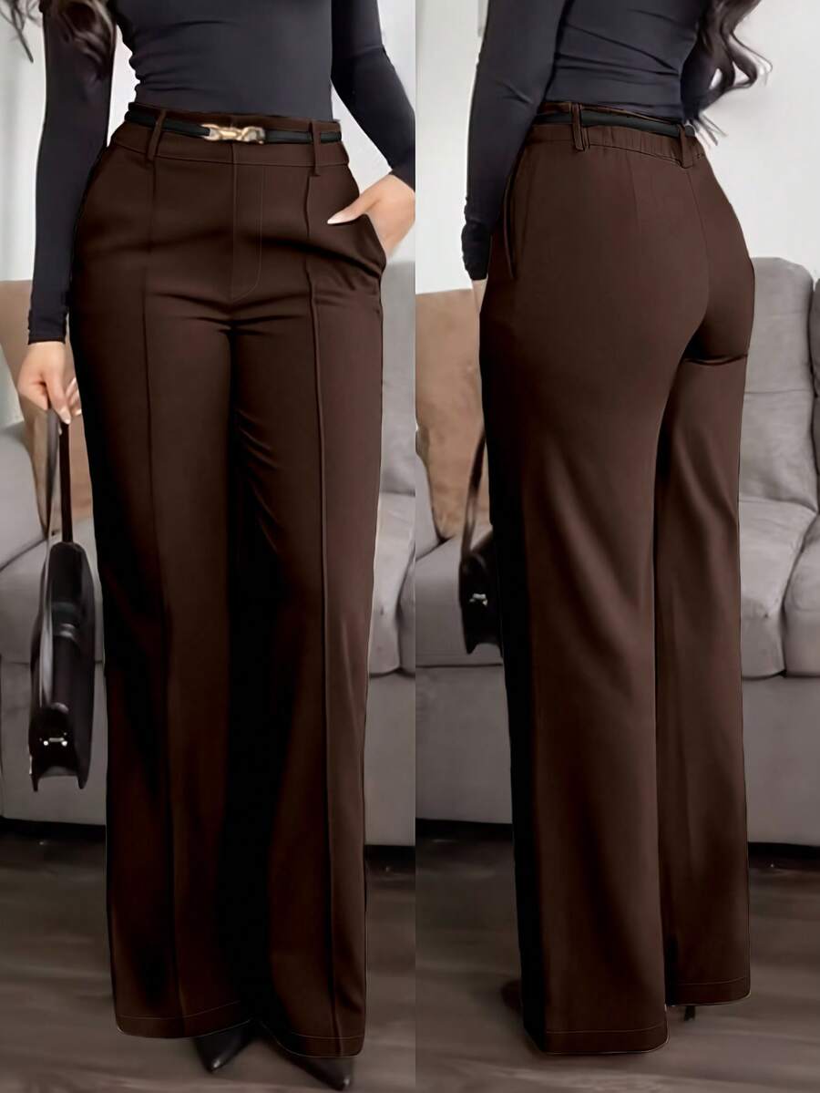 Honora High Waist Seamed Straight Leg Trousers - Chocolate Brown