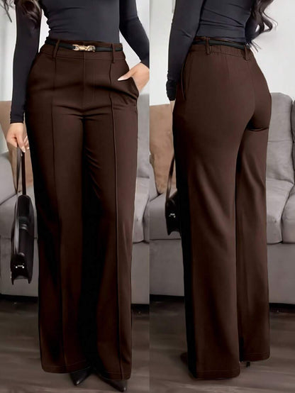 Honora High Waist Seamed Straight Leg Trousers - Chocolate Brown