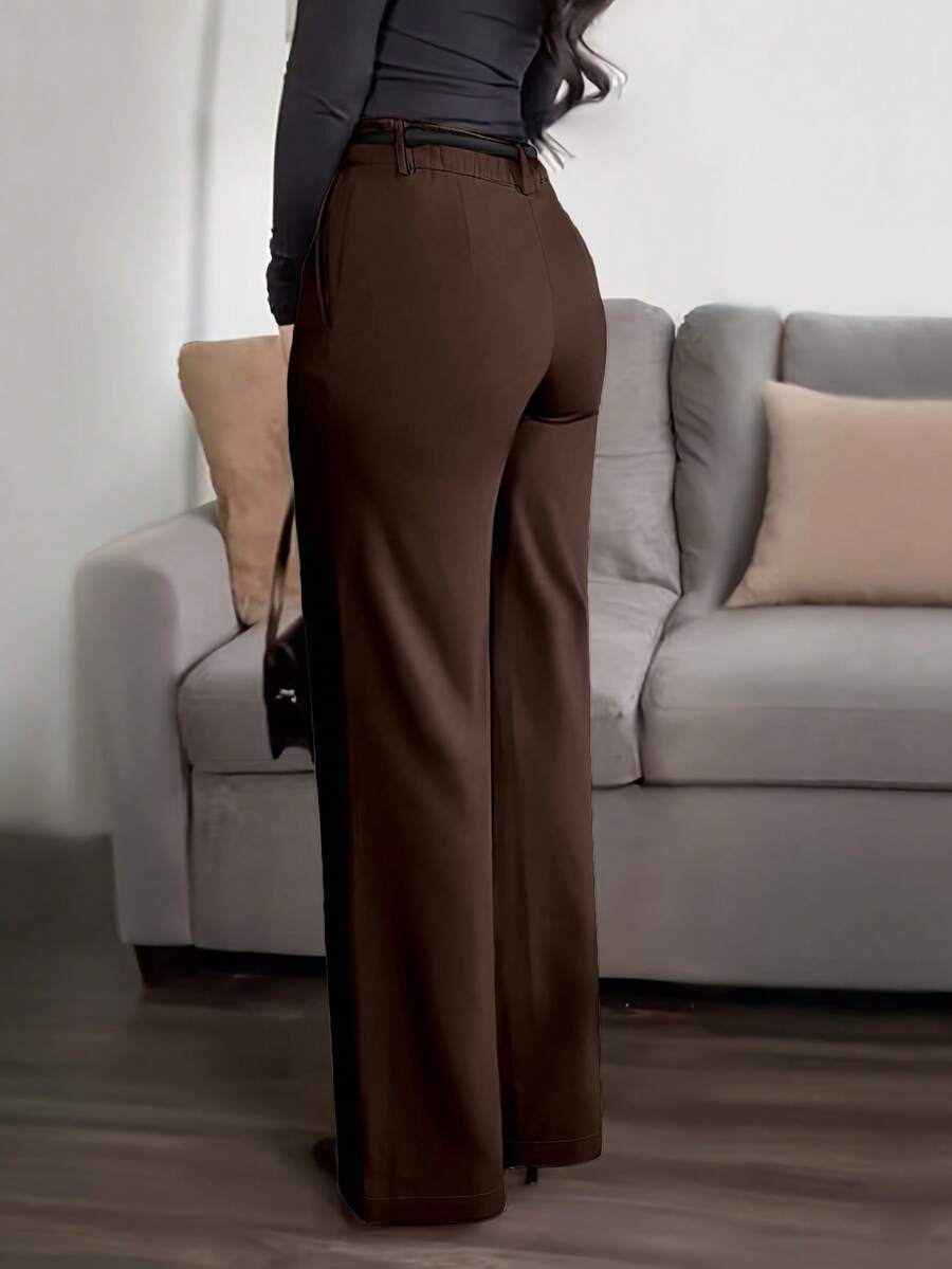 Honora High Waist Seamed Straight Leg Trousers - Chocolate Brown