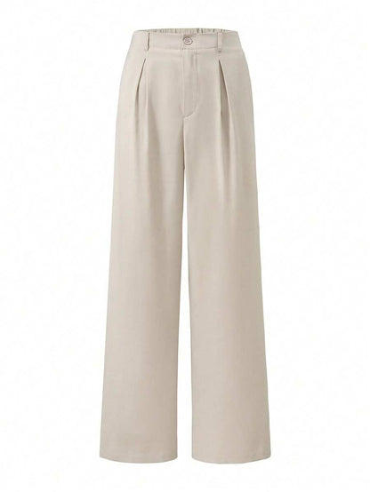 Women's Buckle Waist Wide Leg Trousers, Tailored Dress Pants for Work Office - Army Green
