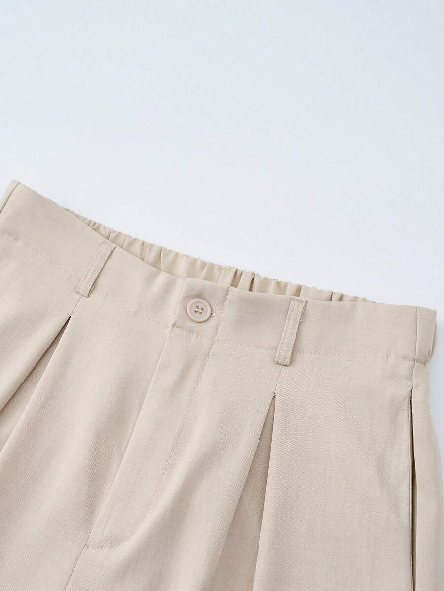 Women's Buckle Waist Wide Leg Trousers, Tailored Dress Pants for Work Office - Apricot