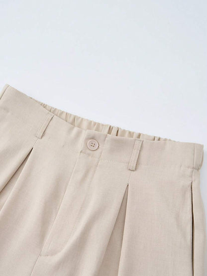 Women's Buckle Waist Wide Leg Trousers, Tailored Dress Pants for Work Office - Apricot