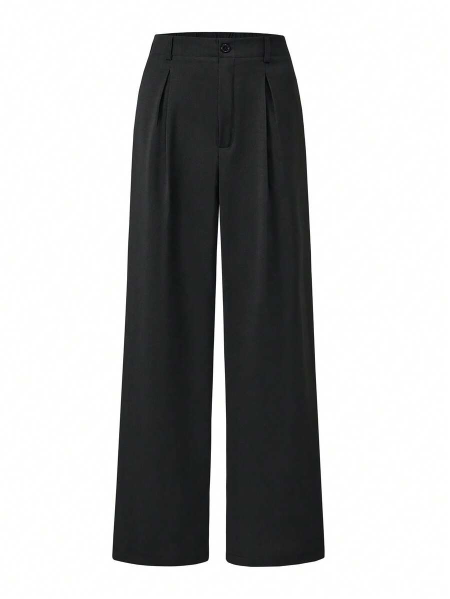 Women's Buckle Waist Wide Leg Trousers, Tailored Dress Pants for Work Office - Apricot