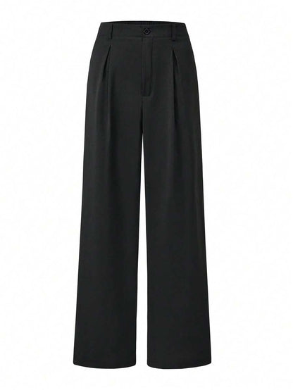 Women's Buckle Waist Wide Leg Trousers, Tailored Dress Pants for Work Office - Apricot
