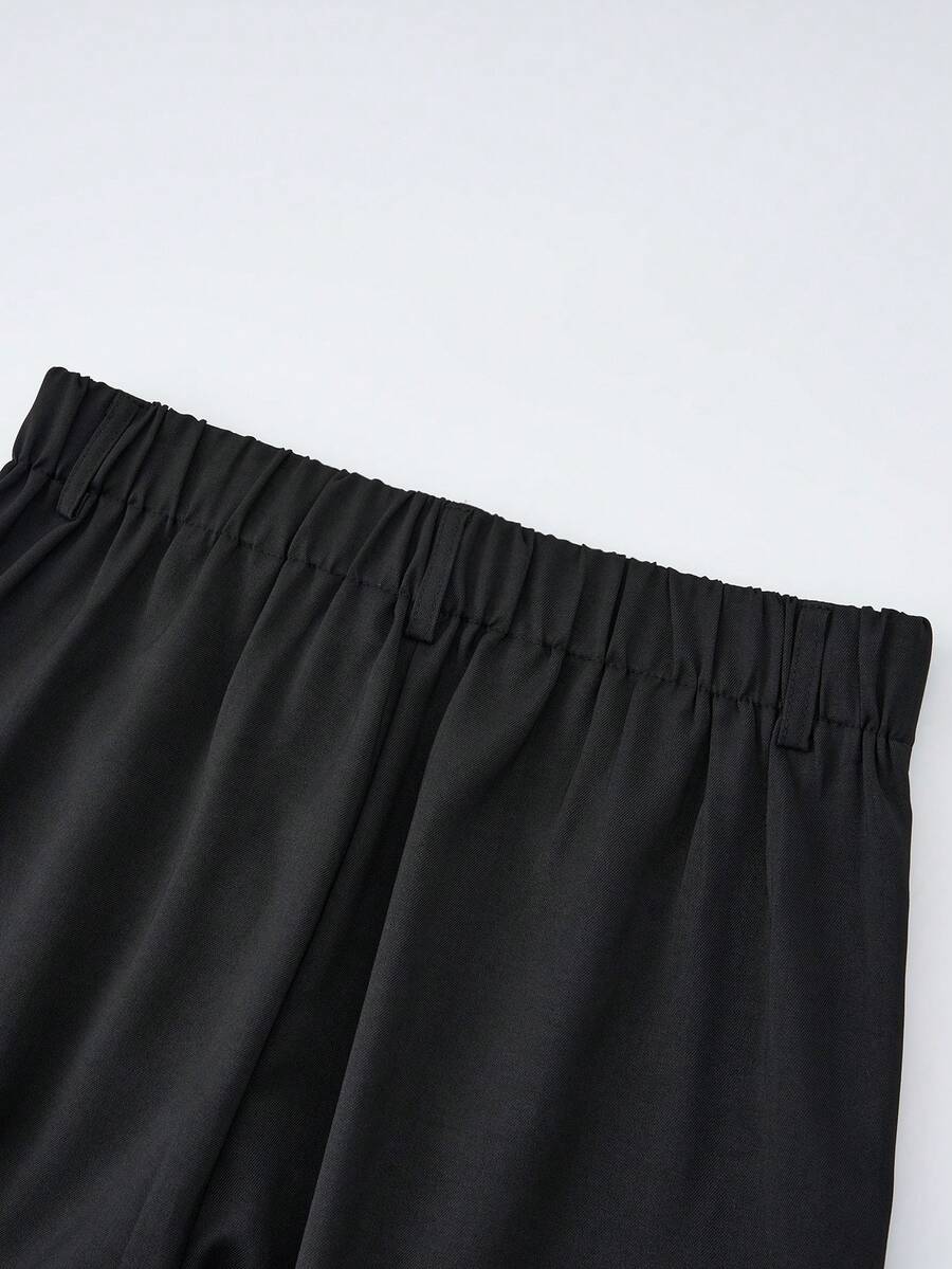 Women's Buckle Waist Wide Leg Trousers, Tailored Dress Pants for Work Office - Dark Brown