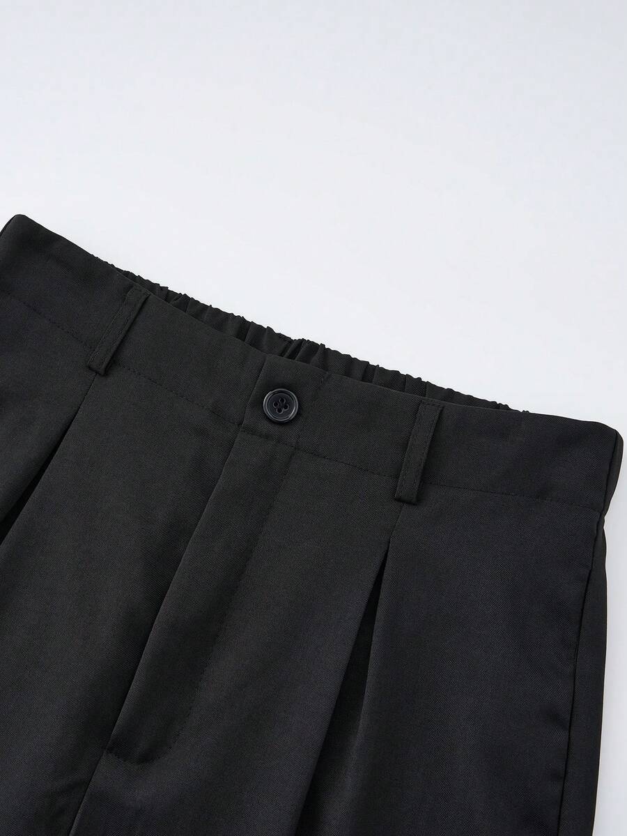 Women's Buckle Waist Wide Leg Trousers, Tailored Dress Pants for Work Office - Black