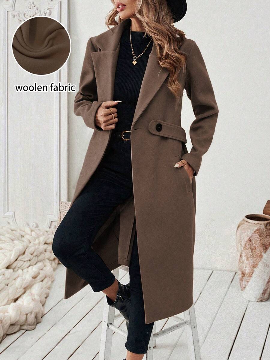 Leocadia Notched Lapel Double-Breasted Tailored Overcoat - Brown