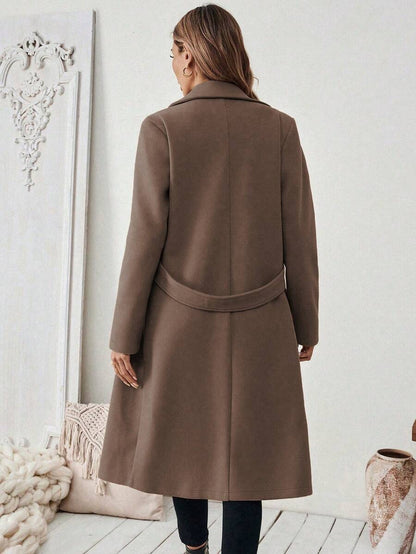 Leocadia Notched Lapel Double-Breasted Tailored Overcoat - Army Green