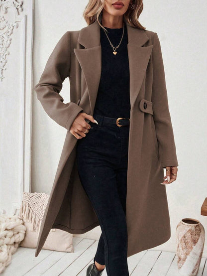 Leocadia Notched Lapel Double-Breasted Tailored Overcoat - Black