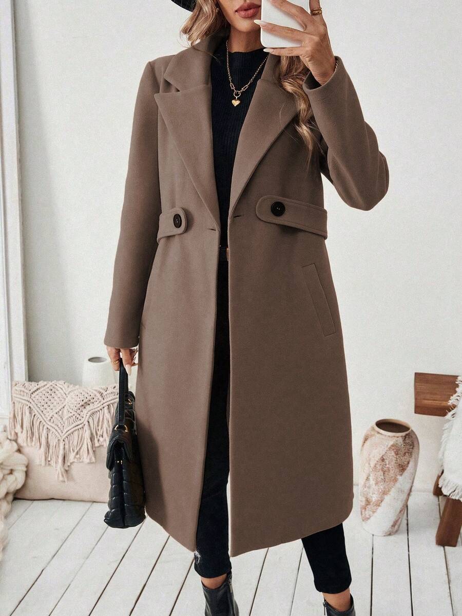 Leocadia Notched Lapel Double-Breasted Tailored Overcoat - Rust Brown
