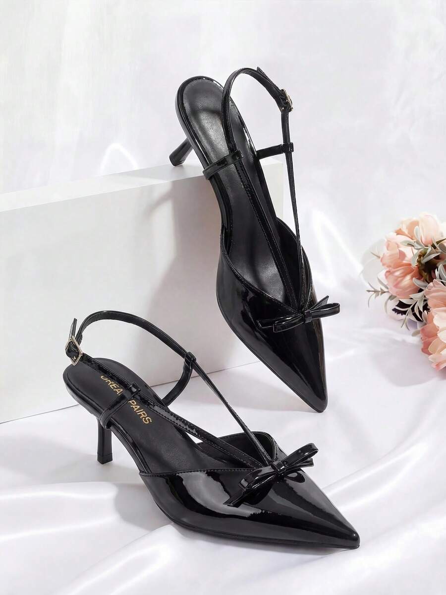 Women's Pointed Toe Slingback Kitten Heel Pumps, 2.36 Inch Buckle Strap Dress Shoes for Work and Wedding Guest