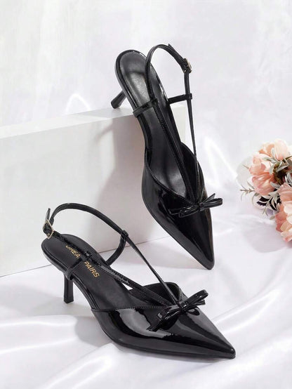 Women's Pointed Toe Slingback Kitten Heel Pumps, 2.36 Inch Buckle Strap Dress Shoes for Work and Wedding Guest