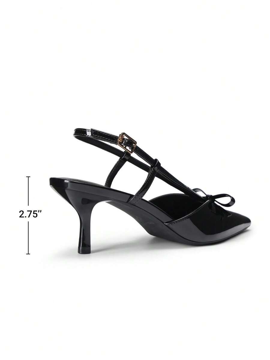 Women's Pointed Toe Slingback Kitten Heel Pumps, 2.36 Inch Buckle Strap Dress Shoes for Work and Wedding Guest