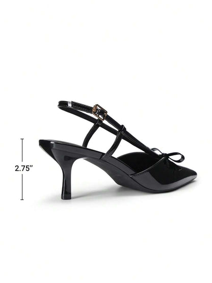 Women's Pointed Toe Slingback Kitten Heel Pumps, 2.36 Inch Buckle Strap Dress Shoes for Work and Wedding Guest