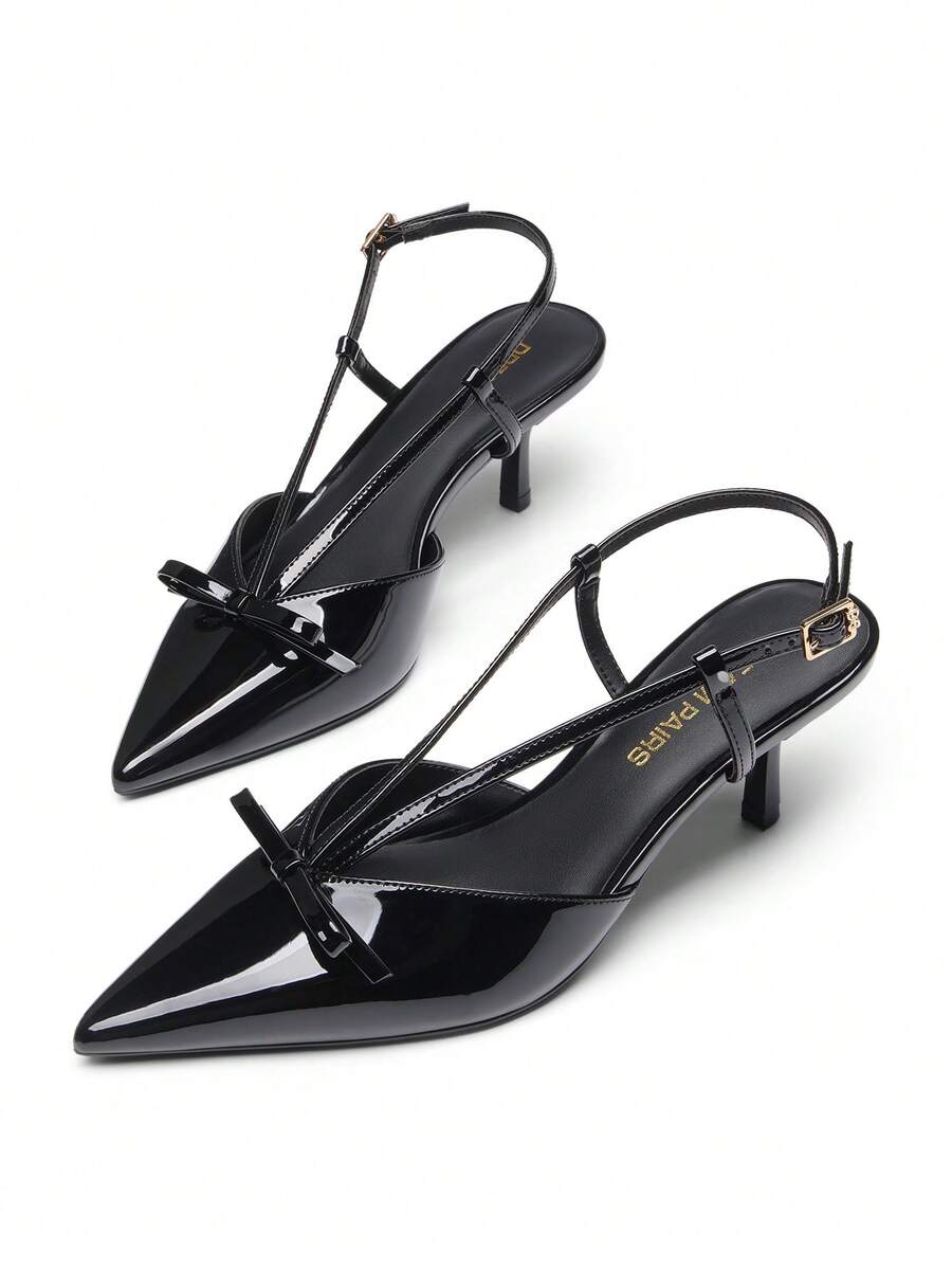 Women's Pointed Toe Slingback Kitten Heel Pumps, 2.36 Inch Buckle Strap Dress Shoes for Work and Wedding Guest
