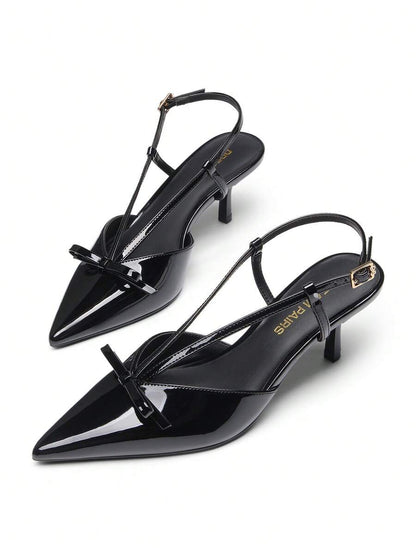 Women's Pointed Toe Slingback Kitten Heel Pumps, 2.36 Inch Buckle Strap Dress Shoes for Work and Wedding Guest