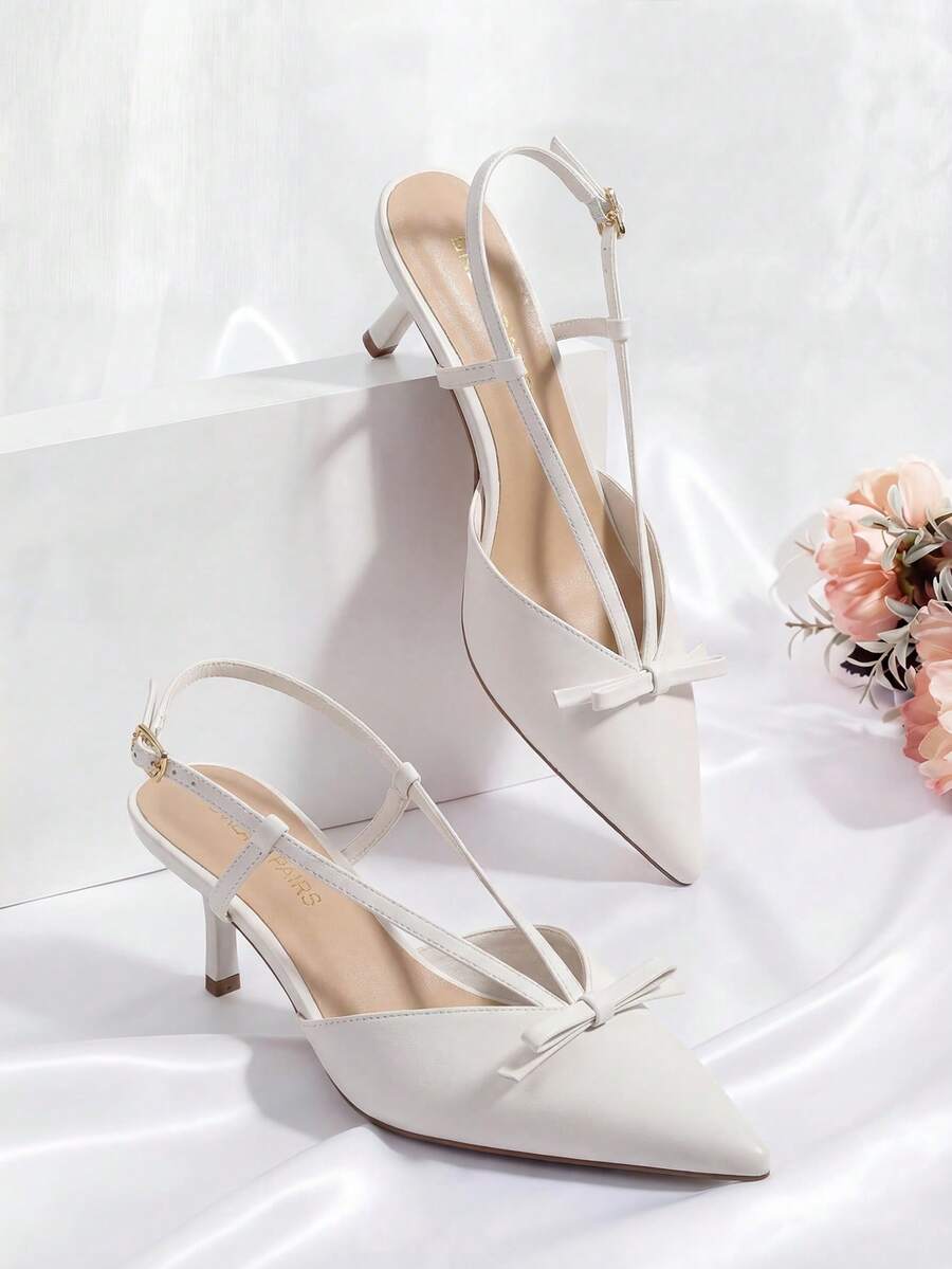 Women's Pointed Toe Slingback Kitten Heel Pumps, 2.36 Inch Buckle Strap Dress Shoes for Work and Wedding Guest
