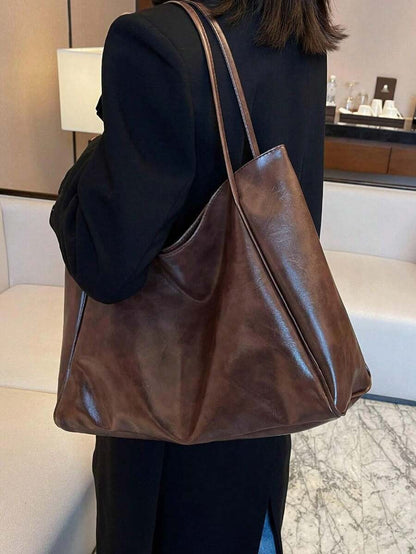 Women's Large Faux Leather Tote Bag, Vintage Shoulder Purse for Work and Travel