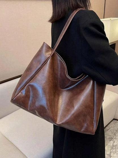 Women's Large Faux Leather Tote Bag, Vintage Shoulder Purse for Work and Travel