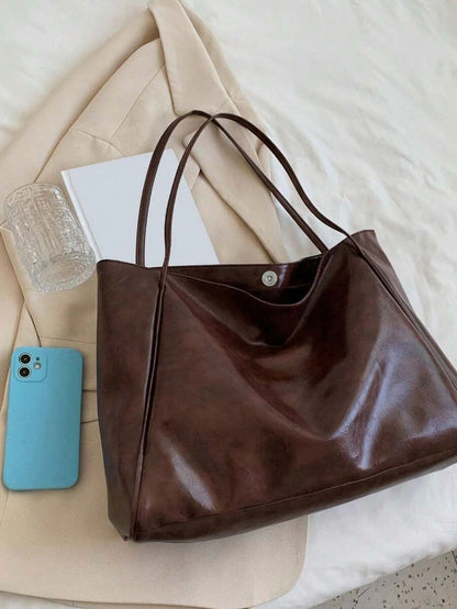 Women's Large Faux Leather Tote Bag, Vintage Shoulder Purse for Work and Travel