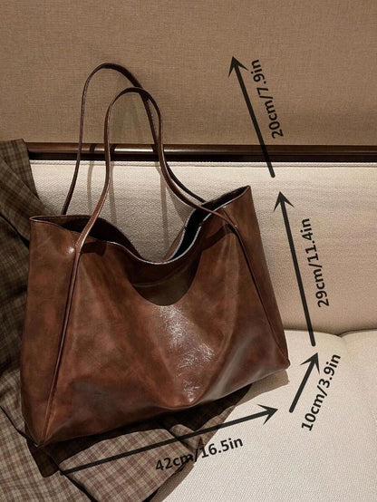 Women's Large Faux Leather Tote Bag, Vintage Shoulder Purse for Work and Travel