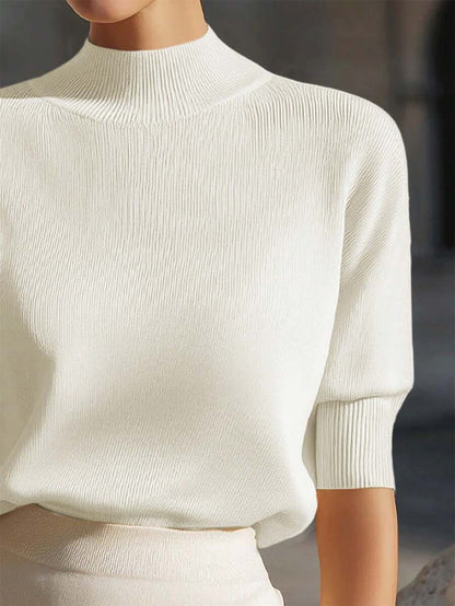 Women's Mock Neck Short Sleeve Knit Top, Fitted Sweater Tee for Work and Layering - Green