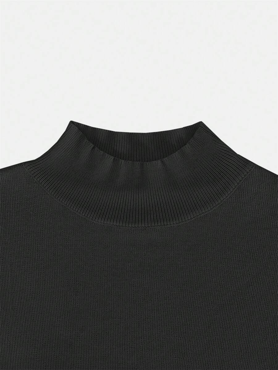 Women's Mock Neck Short Sleeve Knit Top, Fitted Sweater Tee for Work and Layering - Royal Blue