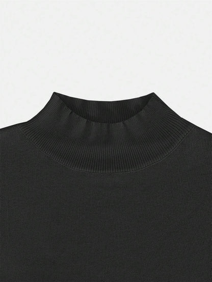 Women's Mock Neck Short Sleeve Knit Top, Fitted Sweater Tee for Work and Layering - Royal Blue