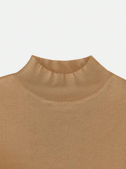 Women's Mock Neck Short Sleeve Knit Top, Fitted Sweater Tee for Work and Layering - Royal Blue