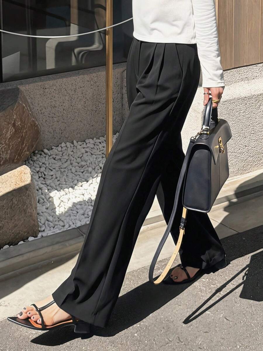 Delft High Waist Pleated Straight Leg Trousers